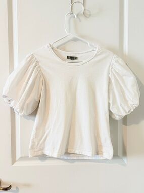 White Puff Sleeve Cropped Top Blouse Size Small by TENNIS Pit to Pit 17.5"